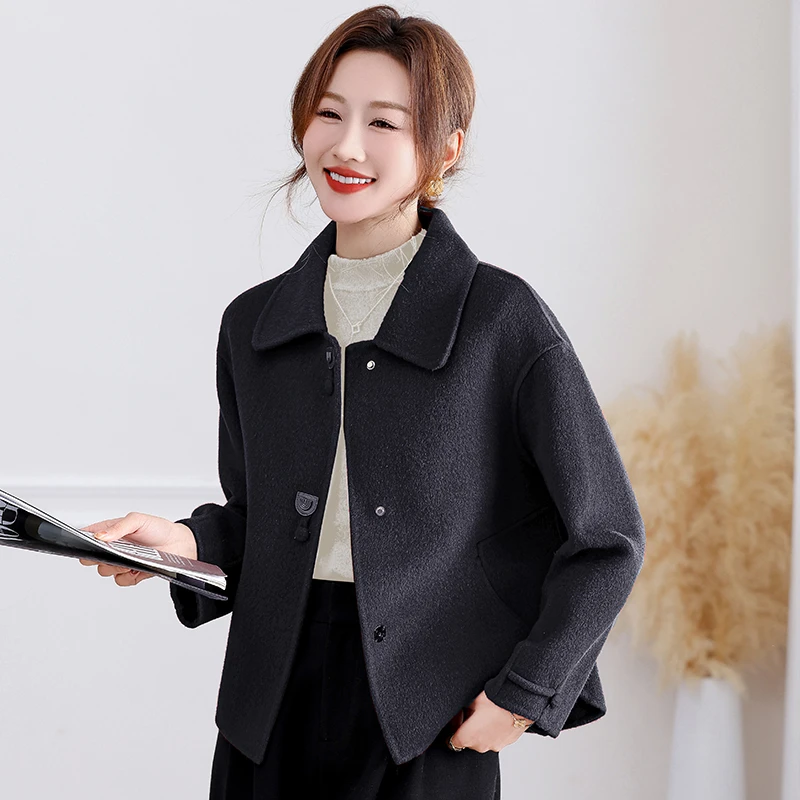 妈妈短款外套洋气呢子上衣秋冬装新款毛呢纯羊毛零双面羊绒女大衣