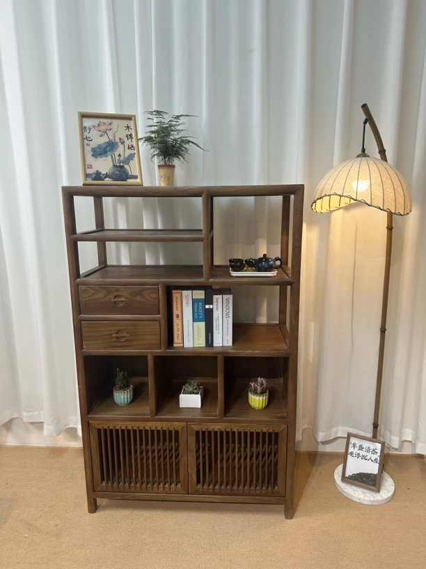 新中式老榆木胡桃色小多宝阁置物架