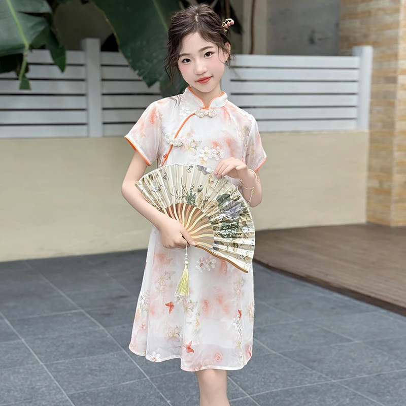 女童旗袍连衣裙夏季新款中大童汉服裙子新中式国风公主裙小女孩潮