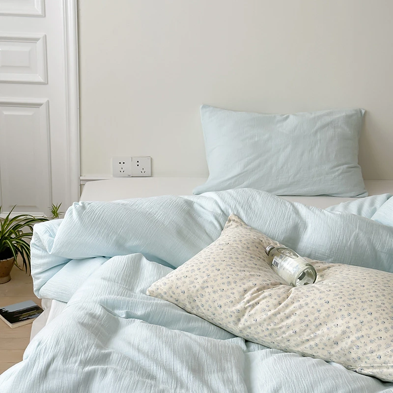 原创A类母婴级全棉皱皱纱纯棉四件套柔软亲肤床单被套学生四件套