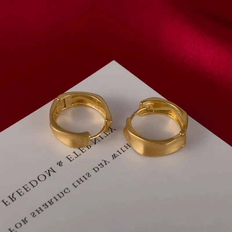 铜合金锆石耳饰 新款磨砂几何拉丝圈圈耳环女耳圈高级感耳扣耳钉