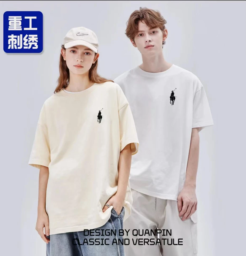 【奥莱专属】逐世保罗刺绣战马-纯棉短袖时尚圆领T恤情侣百搭宽松潮