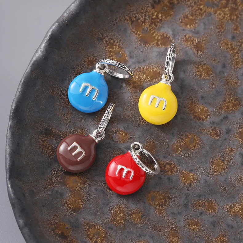 吊坠925银树脂 ins风m豆吊坠时尚百搭气质女糖果多色（单吊坠）9019