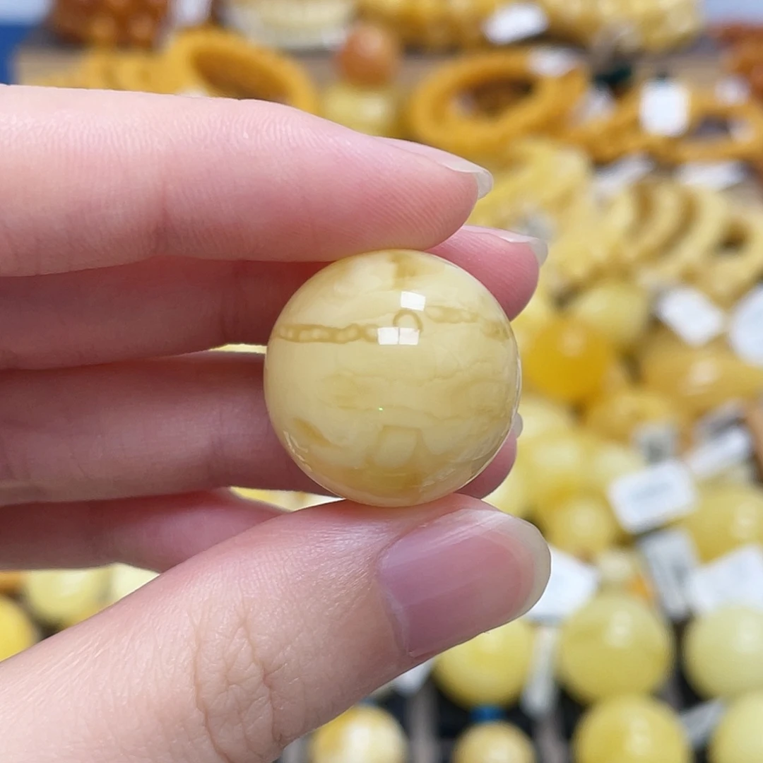 蜜蜡未镶嵌珠宝奇石圆珠浓蜡满蜡虎皮21.6m m