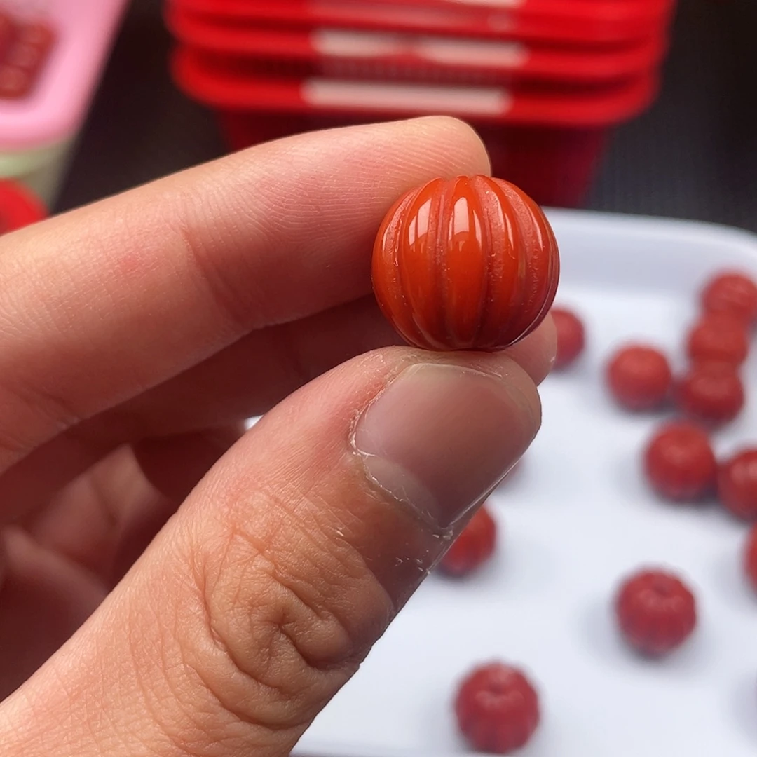 南红玛瑙14*15柿子红瓜珠 一颗 22号未镶嵌