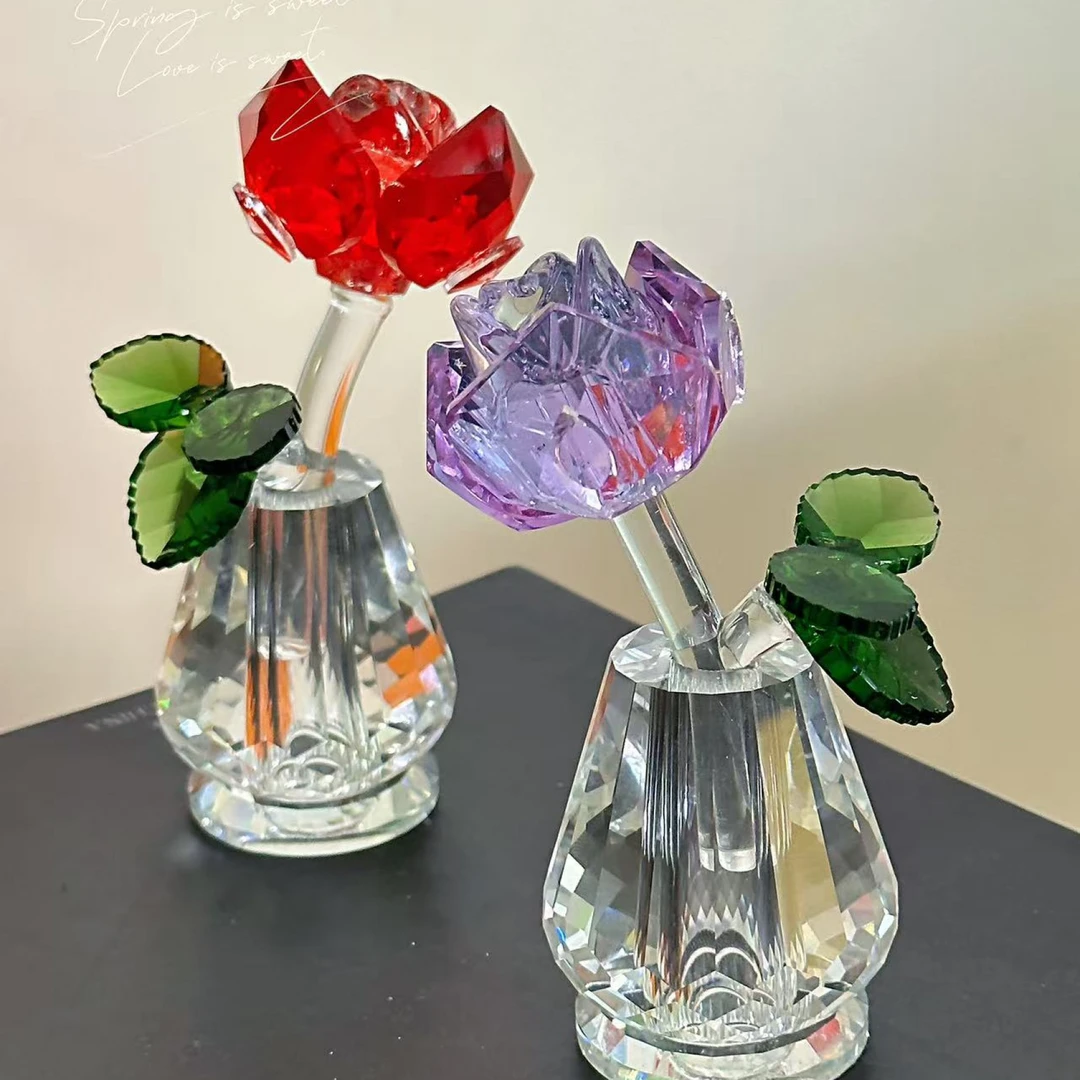 【礼盒装】情人节切面紫色红色小玫瑰摆件