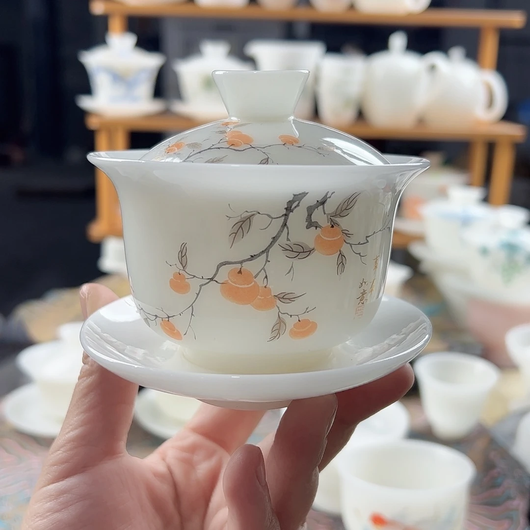 璞玉上釉元宝盖碗180ml-事事如意