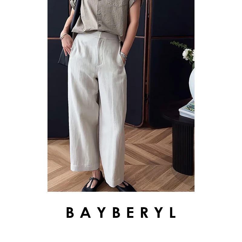 CC10-BAYBERYL老贝简单原色雨露麻斜纹侧缝通勤休闲裤XXK5D0102
