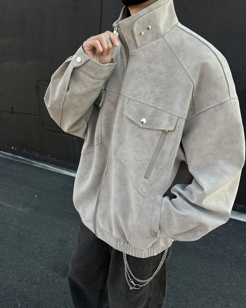 林社长2025春季新款立领皮夹克痞帅夹克衫外套