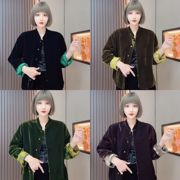 敏宝儿➕1892丝绒两面穿单排扣常规袖秋季短外套女装秋冬短款
