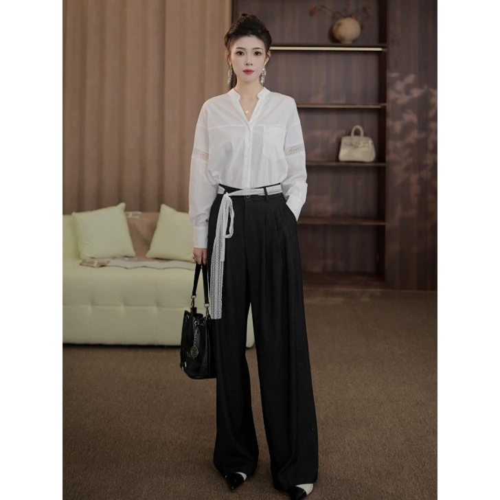 TITI定制【罗马故事】轻奢气质高腰宽松显瘦阔腿休闲长裤T250211