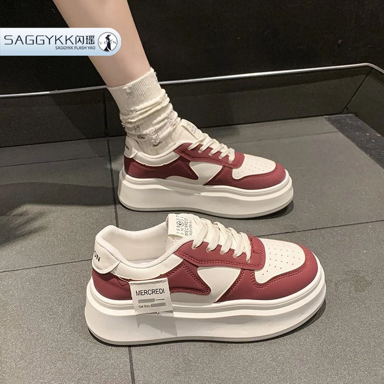 SAGGYKK/闪瑶小个子厚底增高小白鞋女2024新款小众百搭时尚休闲鞋