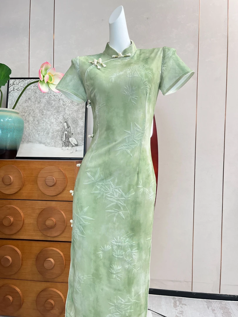 2025年夏季新款绿色复古民国风年轻款少女连衣裙-158