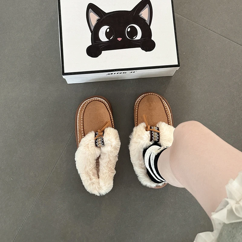 复古休闲民族风厚底包头毛毛拖鞋女鞋2025秋冬新款外穿居家棉拖鞋