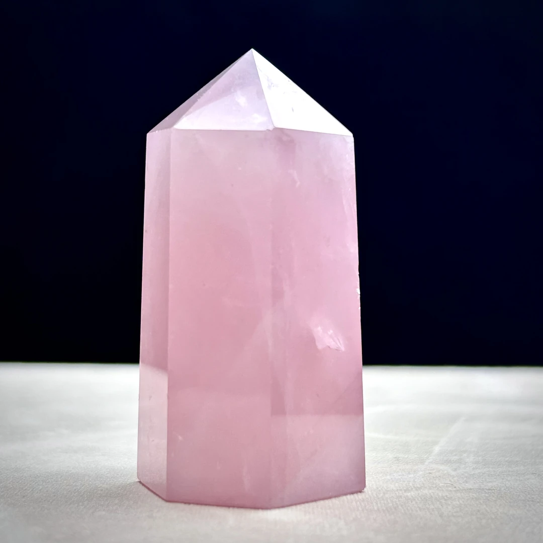 天然水晶 粉晶柱子 六棱柱 摆件 把件