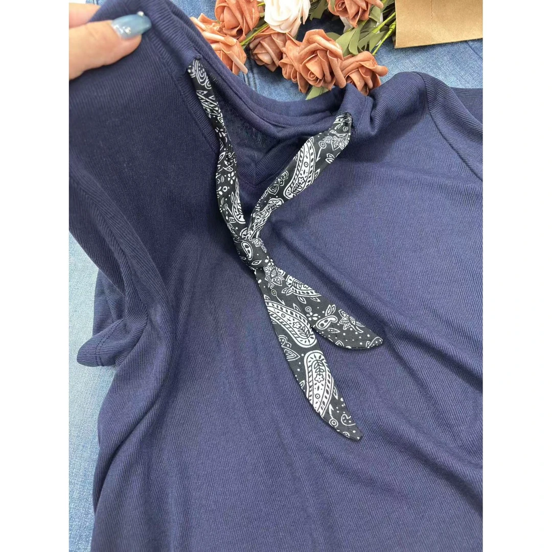 [玉姐家]丝巾V领2025女士时尚百搭气质显瘦短袖 新选f1315 J09281