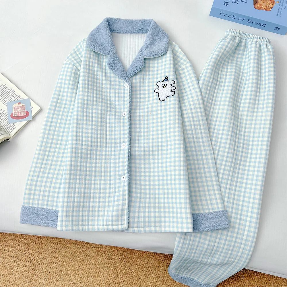 运补【线条小狗】秋冬空气棉夹层长袖女款秋季冬季保暖睡衣家居服