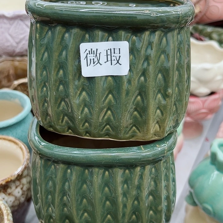 多肉绿植陶瓷花盆9.9包邮，有孔