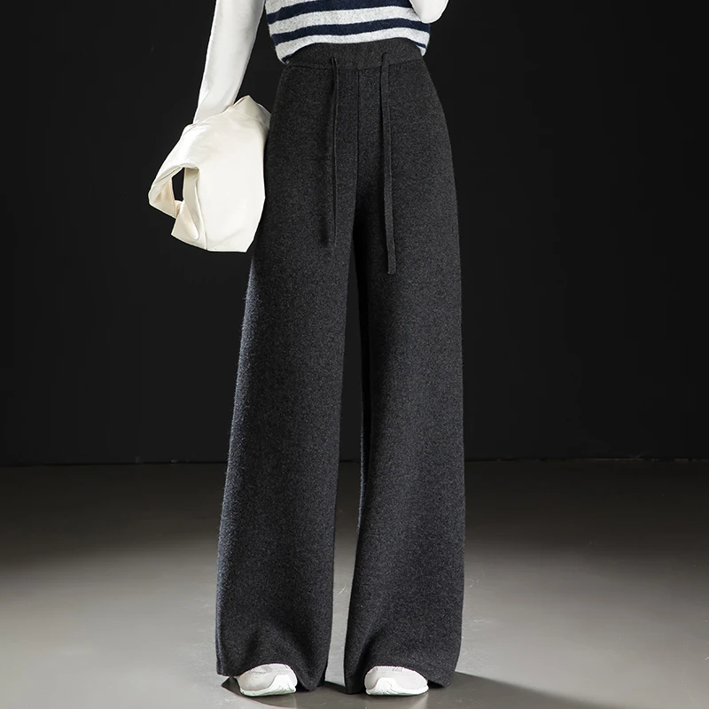 专柜正品秋季爆款绵羊毛阔腿裤通勤舒适亲肤高腰显瘦百搭