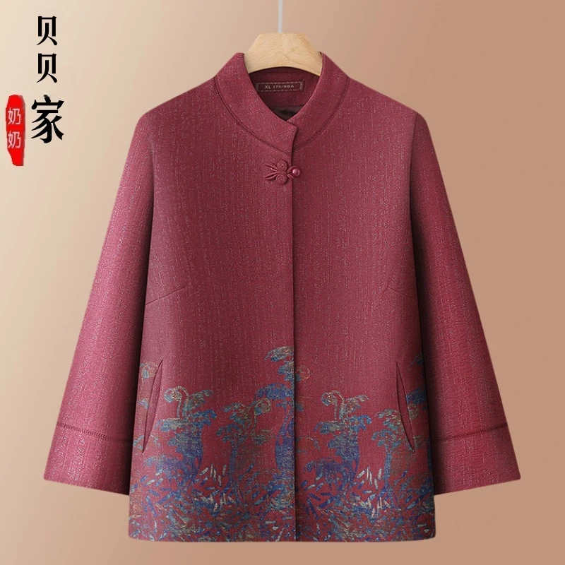 奶奶秋装唐装外套中老年人女妈妈春秋上衣70岁80老人太太衣服新款