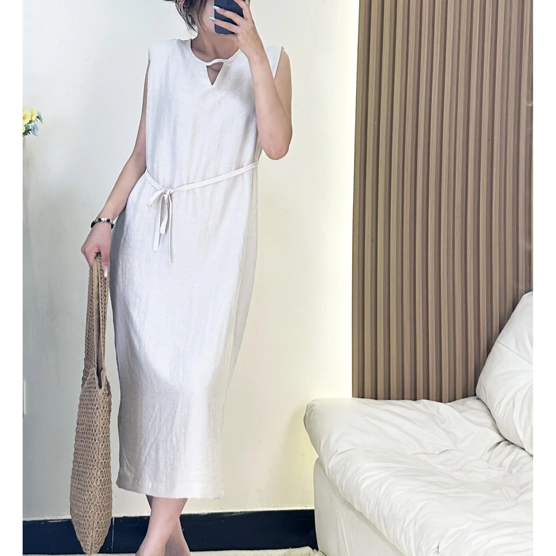 2025夏季新款休闲百搭亚麻休闲时尚长裙8253004