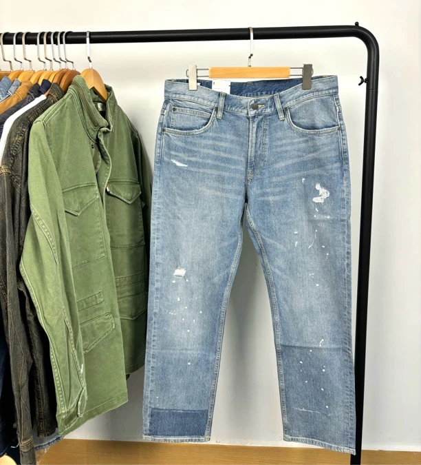 长裤直筒水洗修身拉链夏季男五袋款泼墨潮流牛仔裤