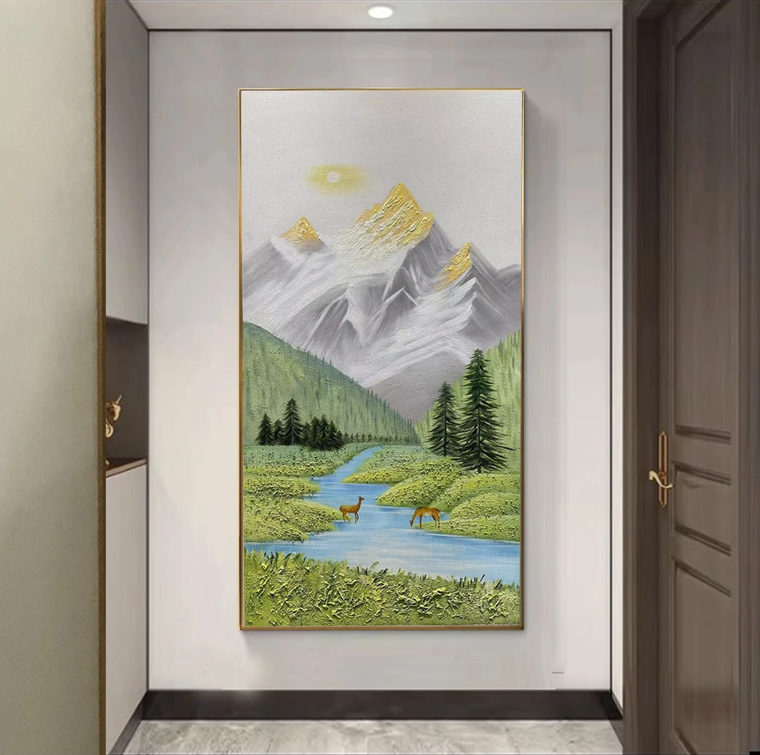 XG 37 《金山与鹿》纯手绘油画现代轻奢过道走廊装饰画