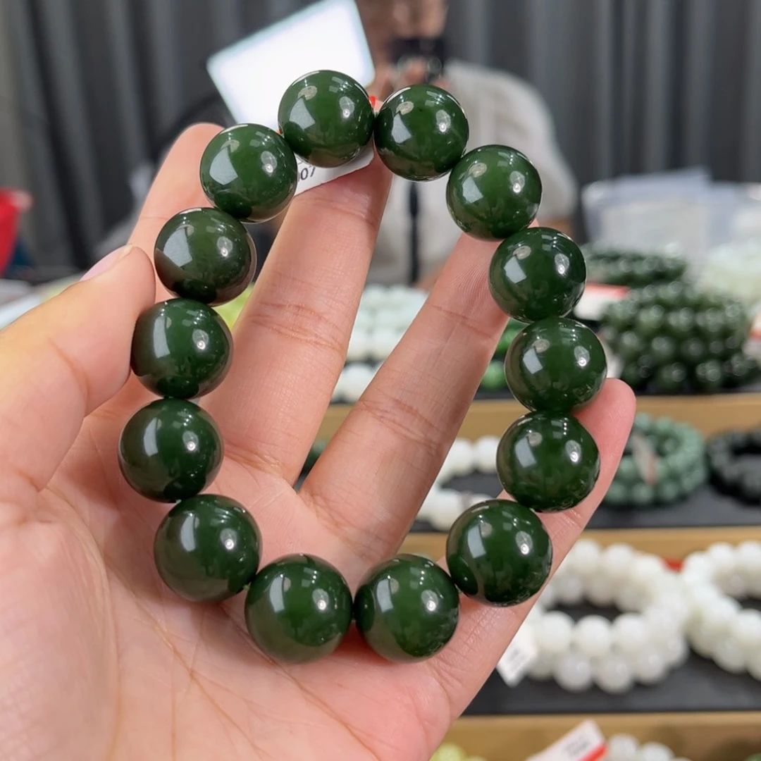 手串未镶嵌和田玉俄料碧玉菠菜绿卡16圆珠