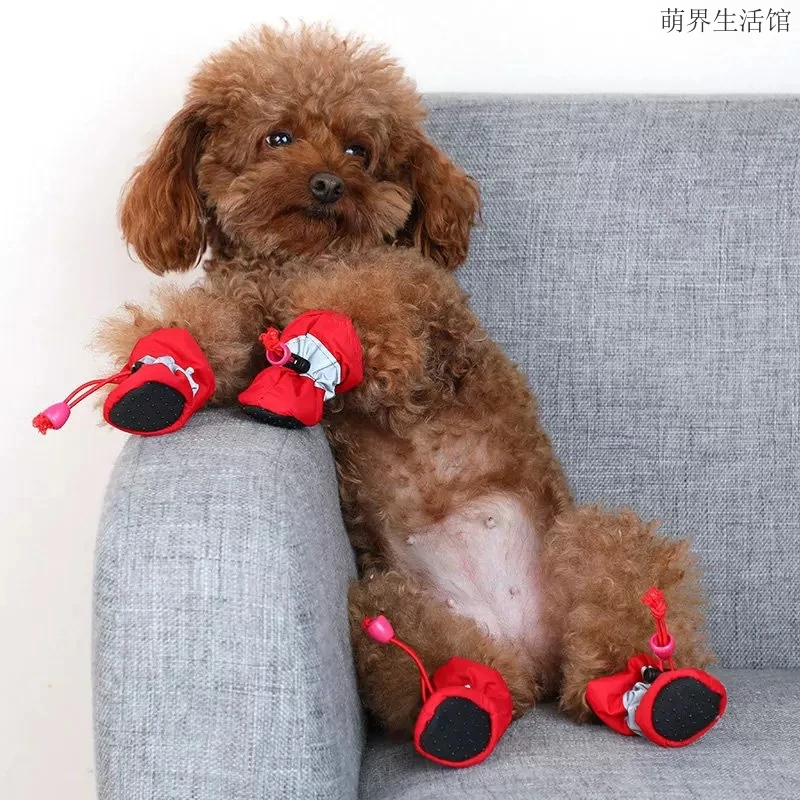 春秋款狗狗外出软底防滑不掉鞋适用于比熊犬泰迪等中小型犬布质多