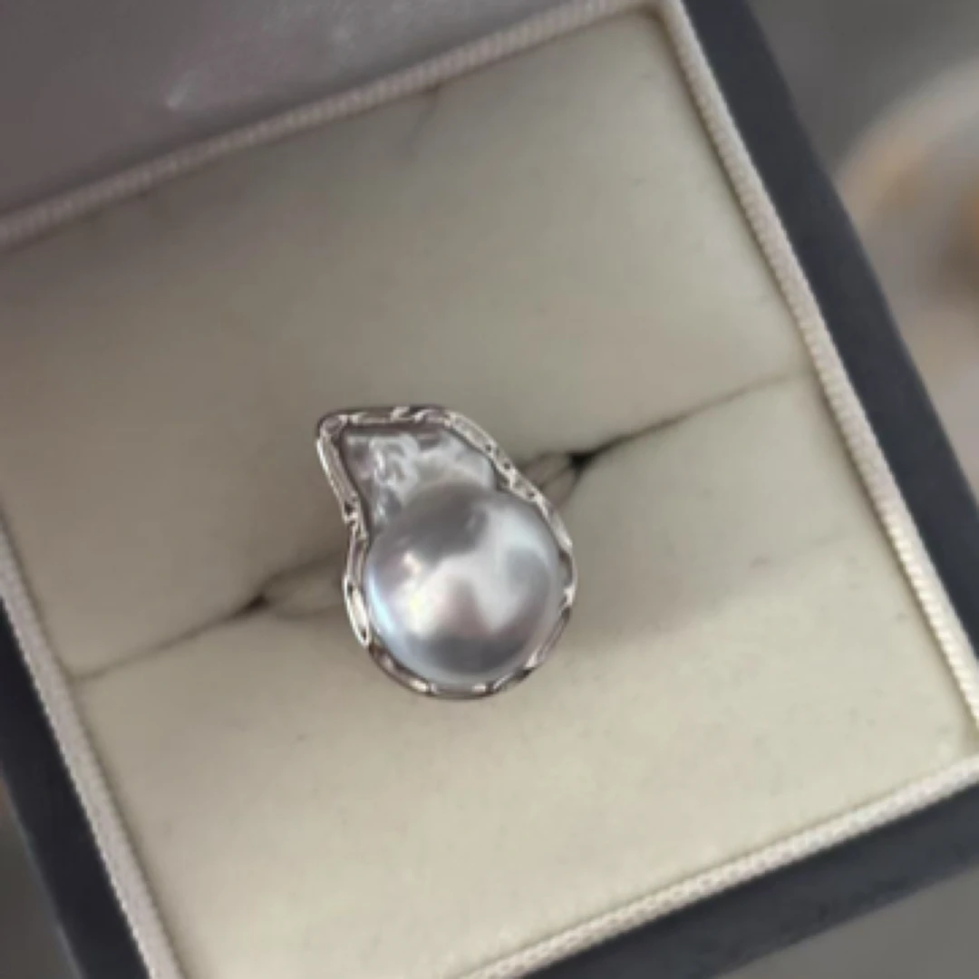 澳白海水珍珠大巴镶嵌戒指