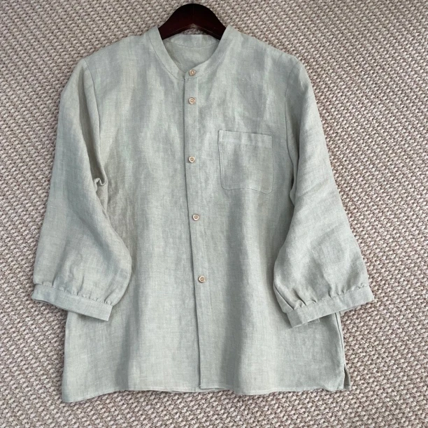 春夏新款水果酵素原生态14支亚麻汉麻色织立领上衣百搭宽松A-729