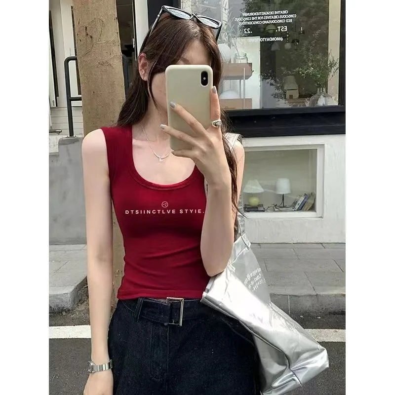 纯欲辣妹方领背心女士吊带性感短款显瘦修身型辣妹风小个子设计感