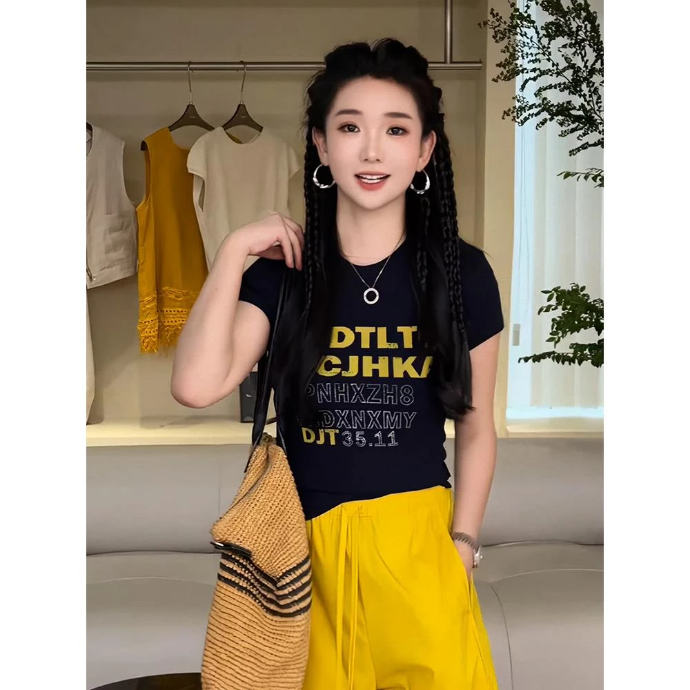 韩系减龄时尚纯棉印花短袖t恤女2025夏季新款显瘦辣妹风气质上衣