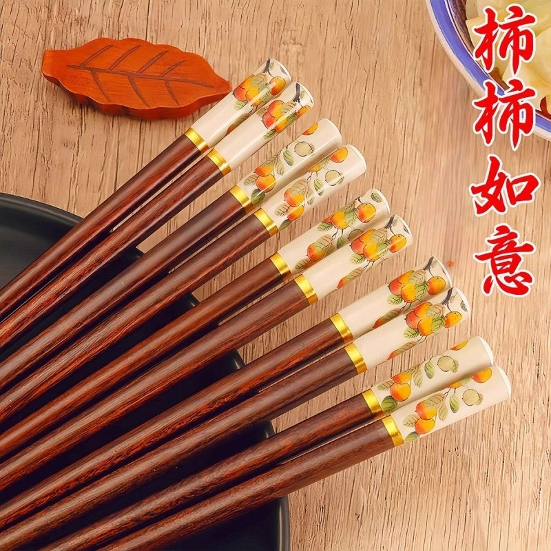 【古典风】柿柿如意竹筷子家用仿实木高档餐厅防滑抗菌中式风筷子
