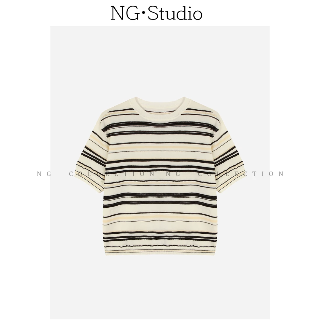 【NG·Studio】简约百搭条纹圆领宽松短袖T恤NGX5ZZS3026