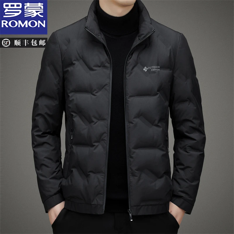 罗蒙轻薄羽绒服男士短款2025新款立领时尚保暖秋冬黑色潮流外套男
