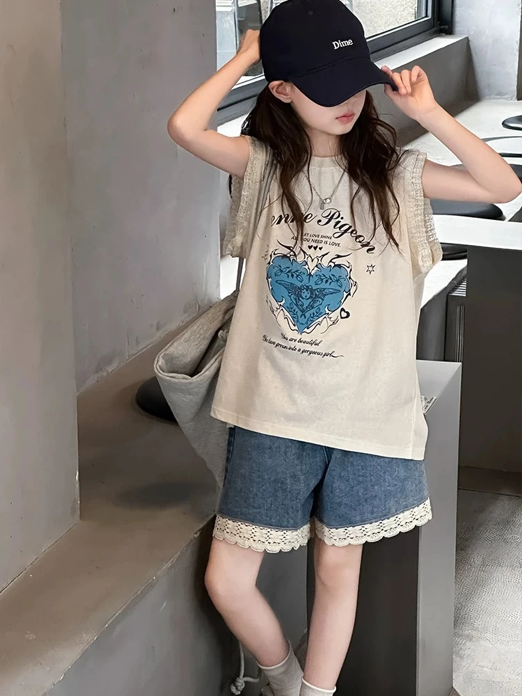 韩国女童套装夏装儿童无袖短裤两件套2025新款大童夏季时髦SQ1294