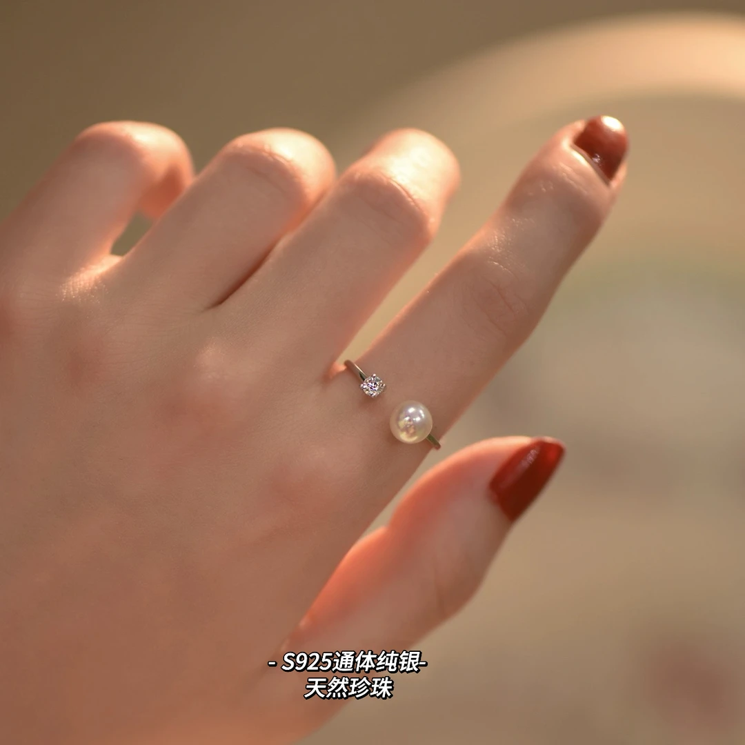 天然淡水珍珠戒指S925银托戒指LH0737