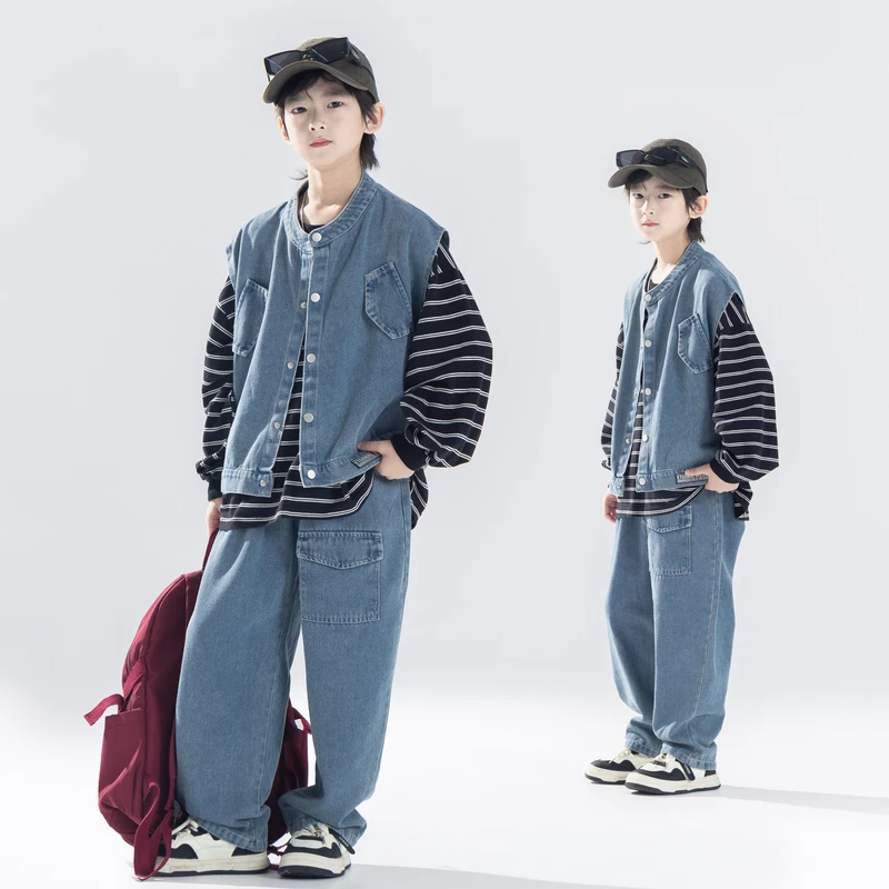 【牛仔马甲套装】男童牛仔马甲长裤套装秋季儿童休闲百搭舒适套装
