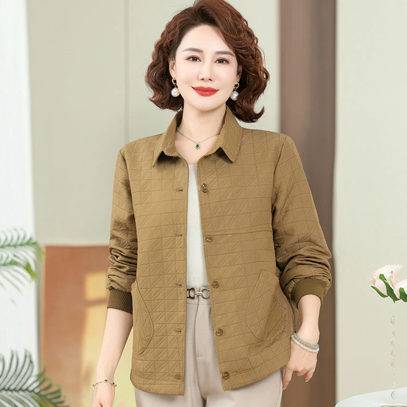 中老年妈妈外套女春装新款纯色翻领夹克衫上衣春秋中年妇女衣服