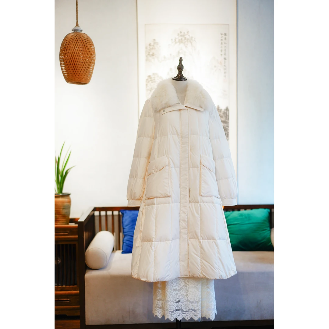 【清风逸云】冬季纯色翻领时尚显瘦宽松保暖长款羽绒服