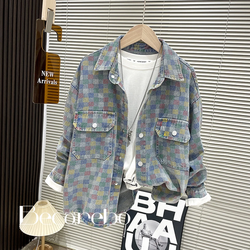 130-180【像素格】青少年秋装男童牛仔外套中大童儿童春秋款男孩