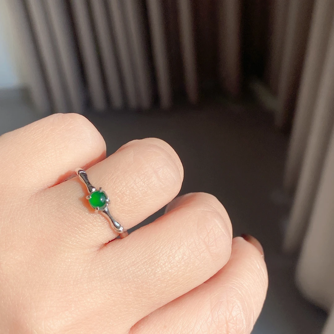 【元满】翡翠戒指精致正阳绿时尚绿色简约镶嵌可调节满绿素款轻奢