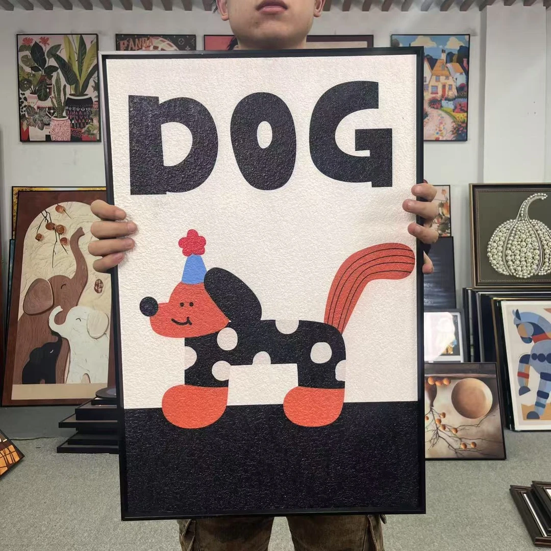 现代卡通多巴胺狗狗挂画桌面摆件挂画背景画146