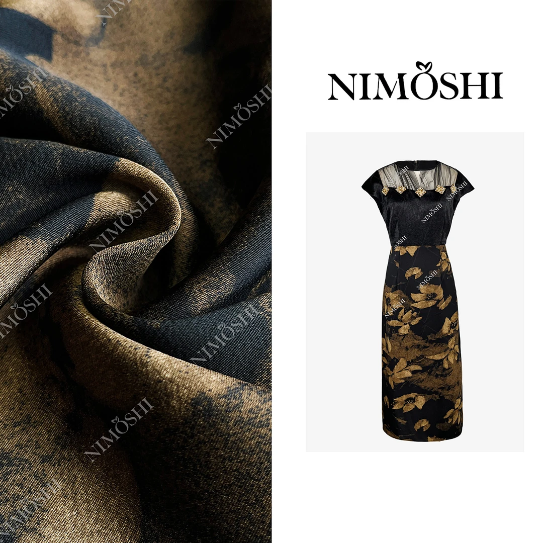 【莎总专属】复古旗袍风烫金印花性感高腰修身气质显瘦连衣裙Q2157