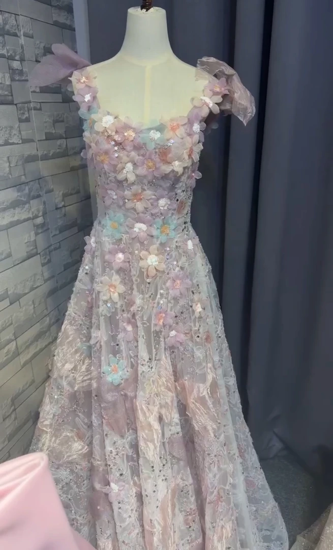 吊带型花色短裙A字裙公主裙礼服重工设计师主持人优雅紫色