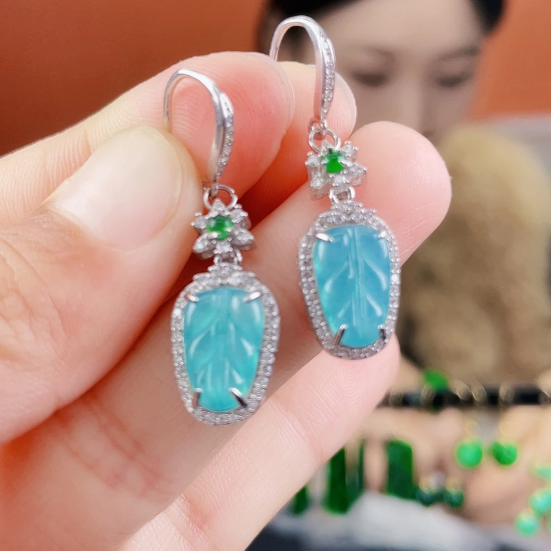 翡翠银S925镶嵌耳饰