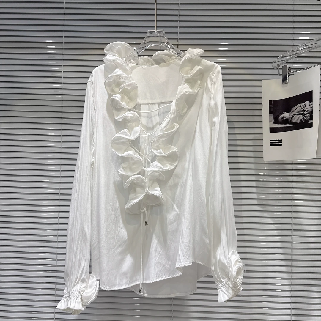 秋季木耳领荷叶边轻奢高级感高端衬衫女士长袖洋气上衣上档次小衫