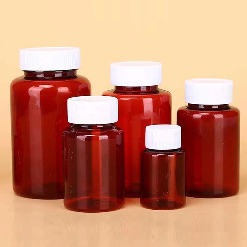 透明棕色塑料瓶液体固体分装瓶带盖密封150.200.250.300.500毫升