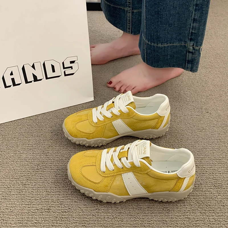 黄色德训鞋女2025新款夏季百搭软底轻便配裙子小白鞋爆款阿甘鞋女